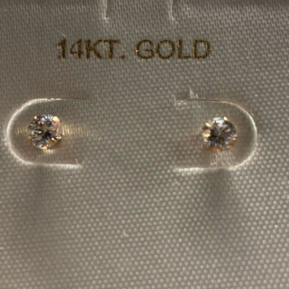 Set of 3  14 karat gold cubic zirconia 4mm earrings - Picture 2 of 3